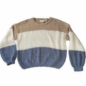NWT C&C California Colorblock Cowl Sweater in Tan, Cream & Blue size M